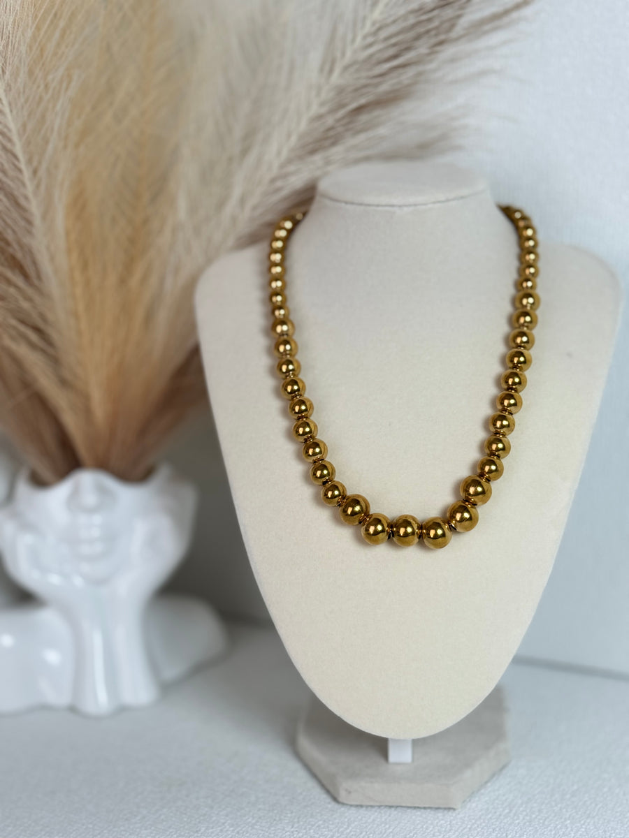 Stainless Steel Beaded Necklace – Gold & Silver | Adjustable 16.5–18.5"