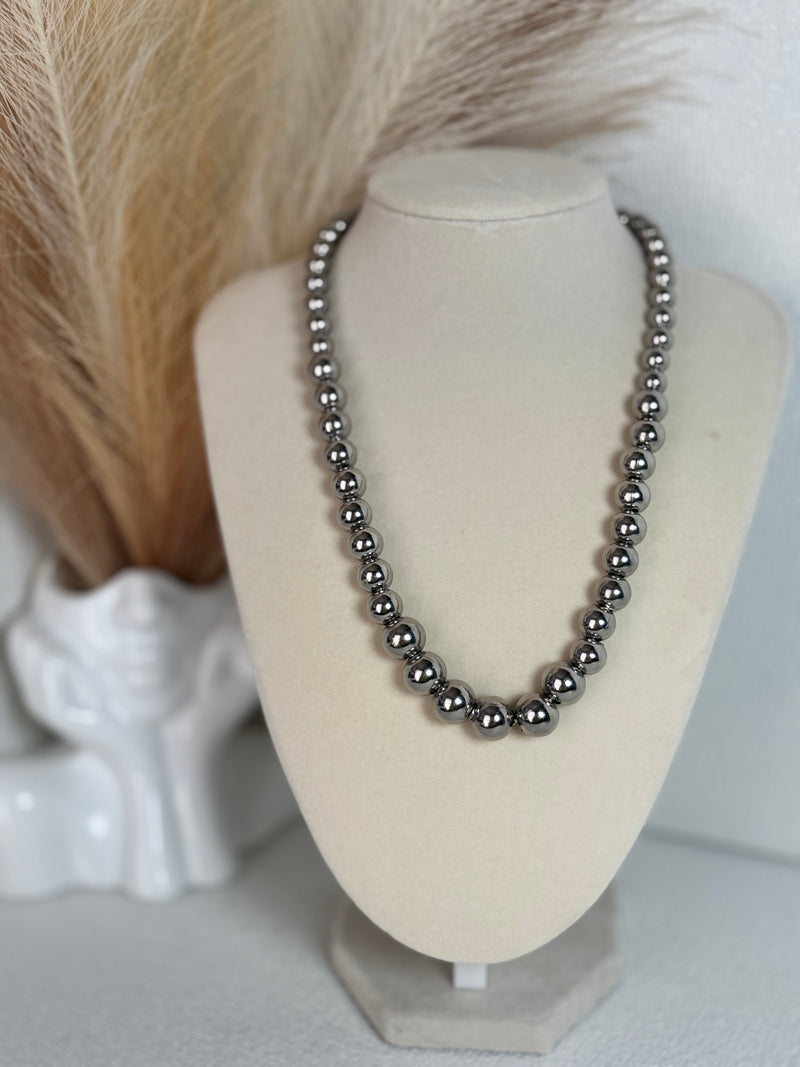 Stainless Steel Beaded Necklace – Gold & Silver | Adjustable 16.5–18.5"