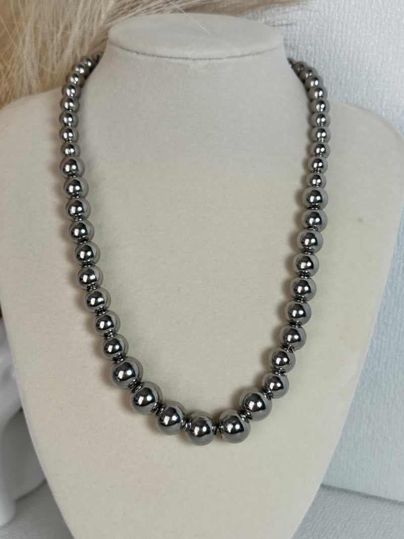 Stainless Steel Beaded Necklace – Gold & Silver | Adjustable 16.5–18.5"