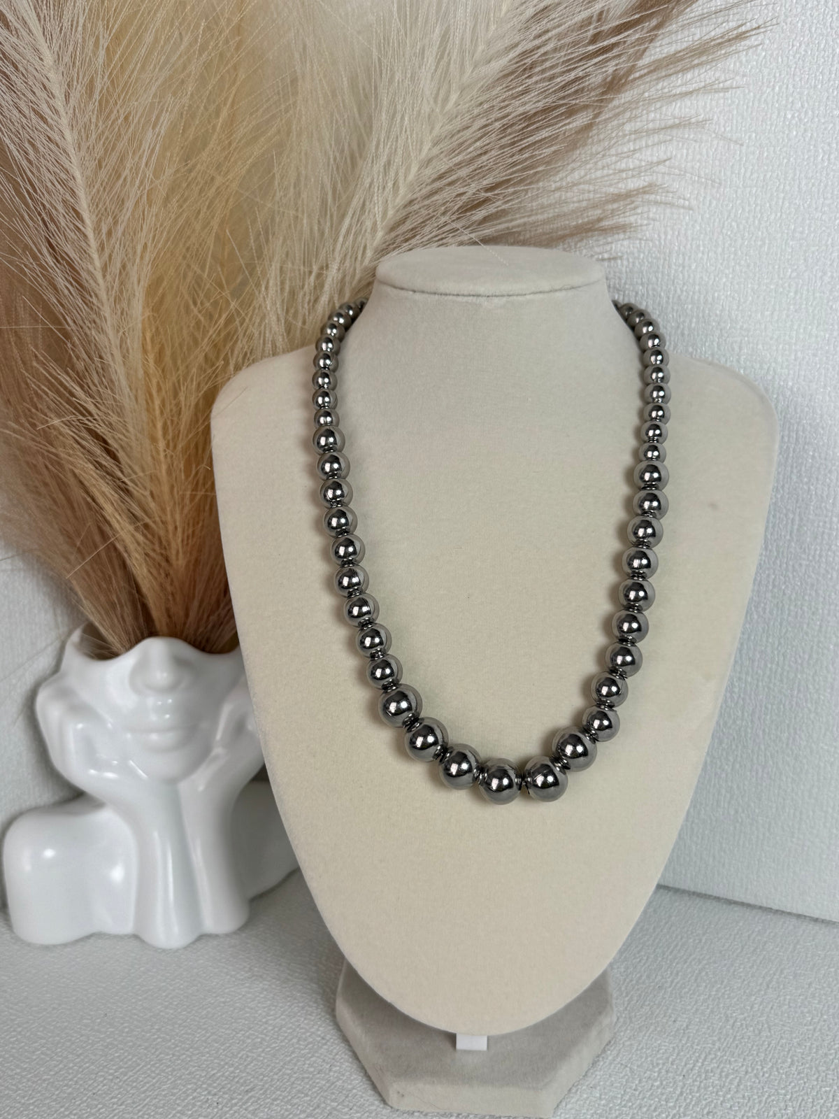 Stainless Steel Beaded Necklace – Gold & Silver | Adjustable 16.5–18.5"