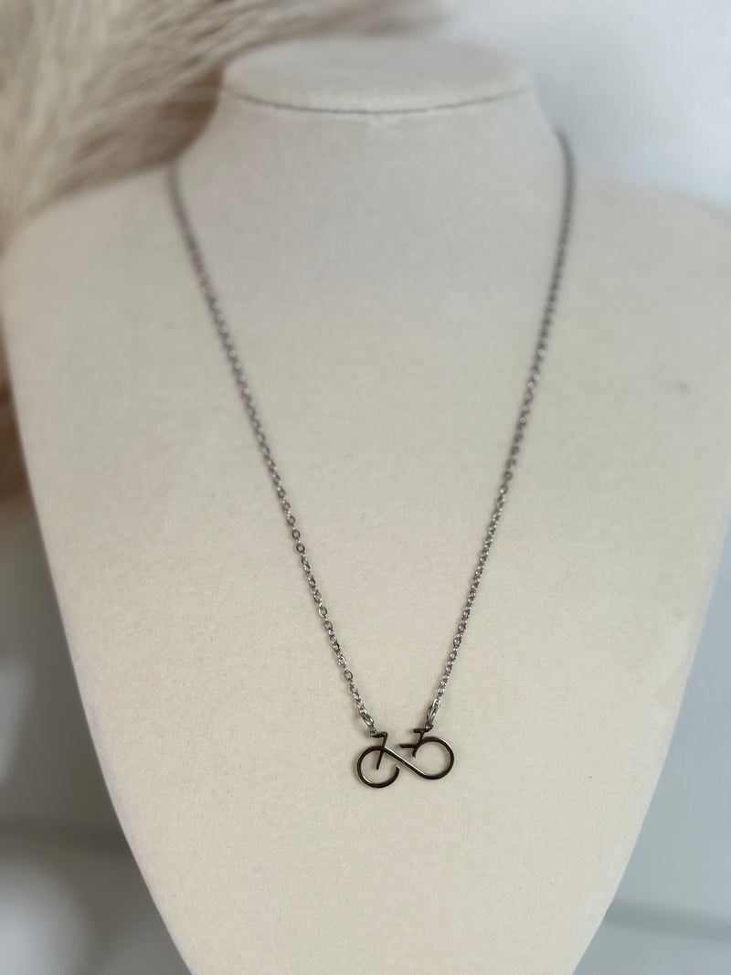 Infinity Bicycle Pendant Necklace – Stainless Steel | Gold & Silver