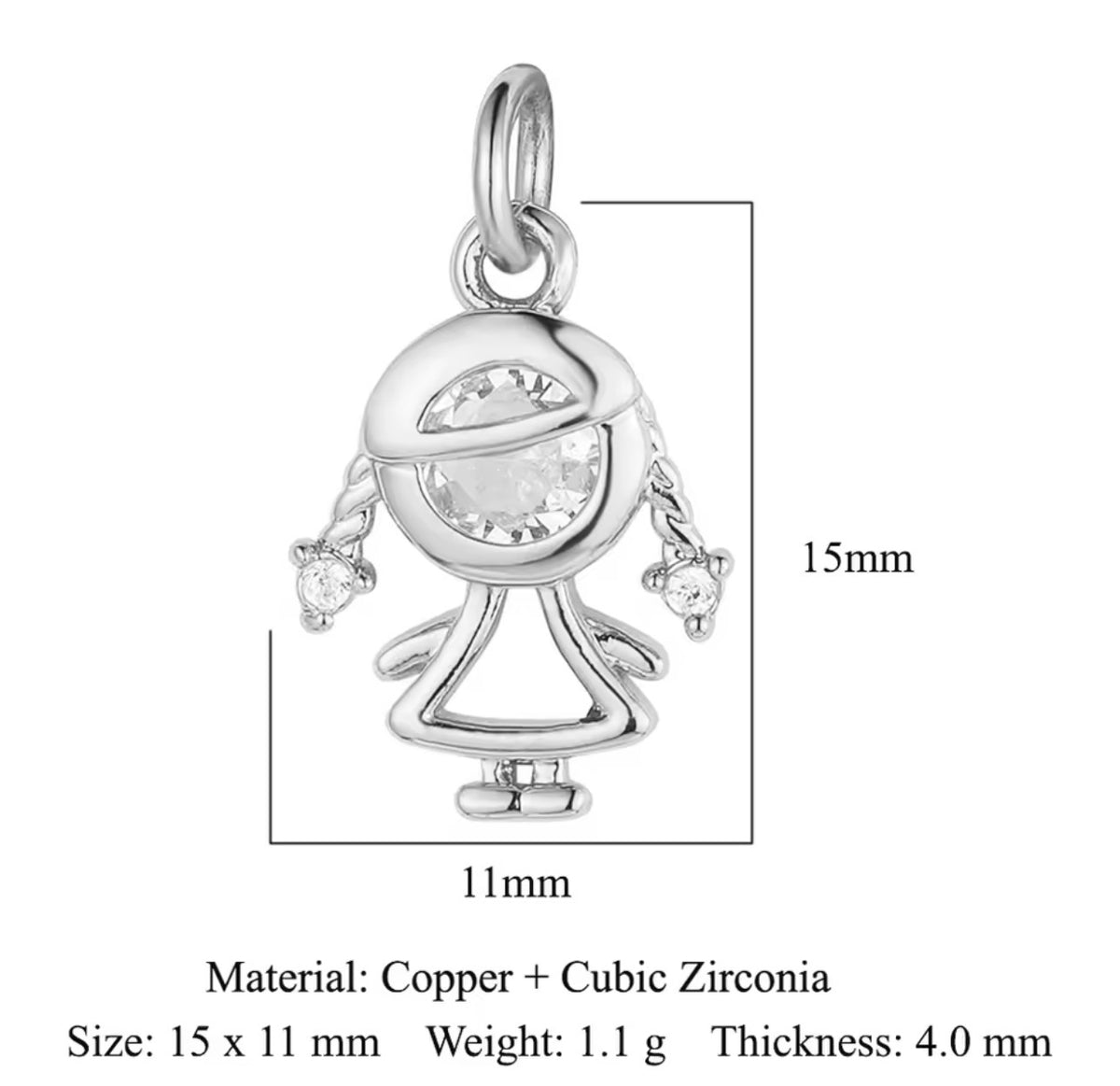 Boy and girl cubic zirconia charms available in gold and silver