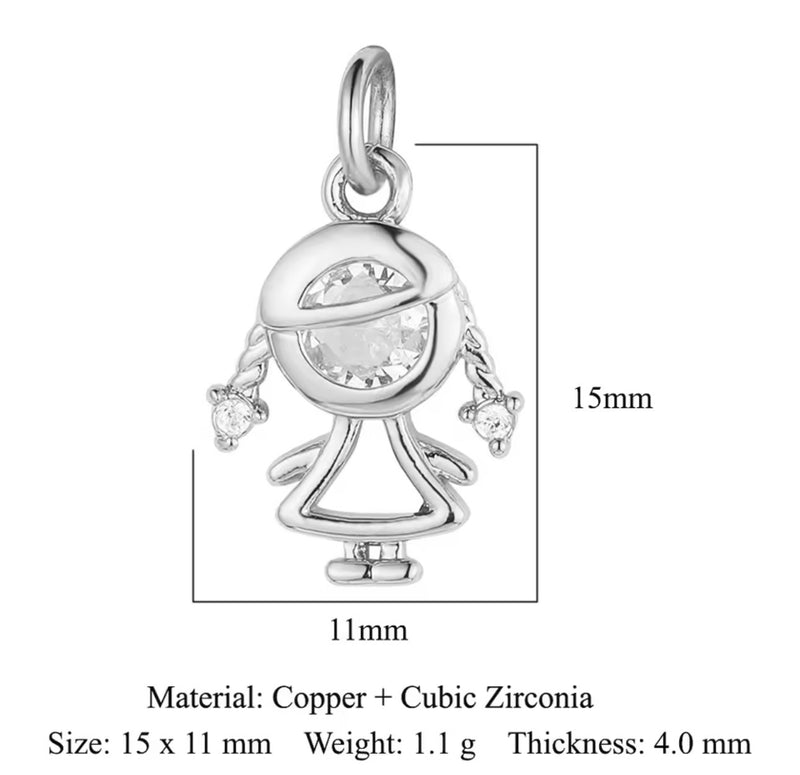 Boy and girl cubic zirconia charms available in gold and silver