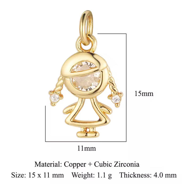 Boy and girl cubic zirconia charms available in gold and silver