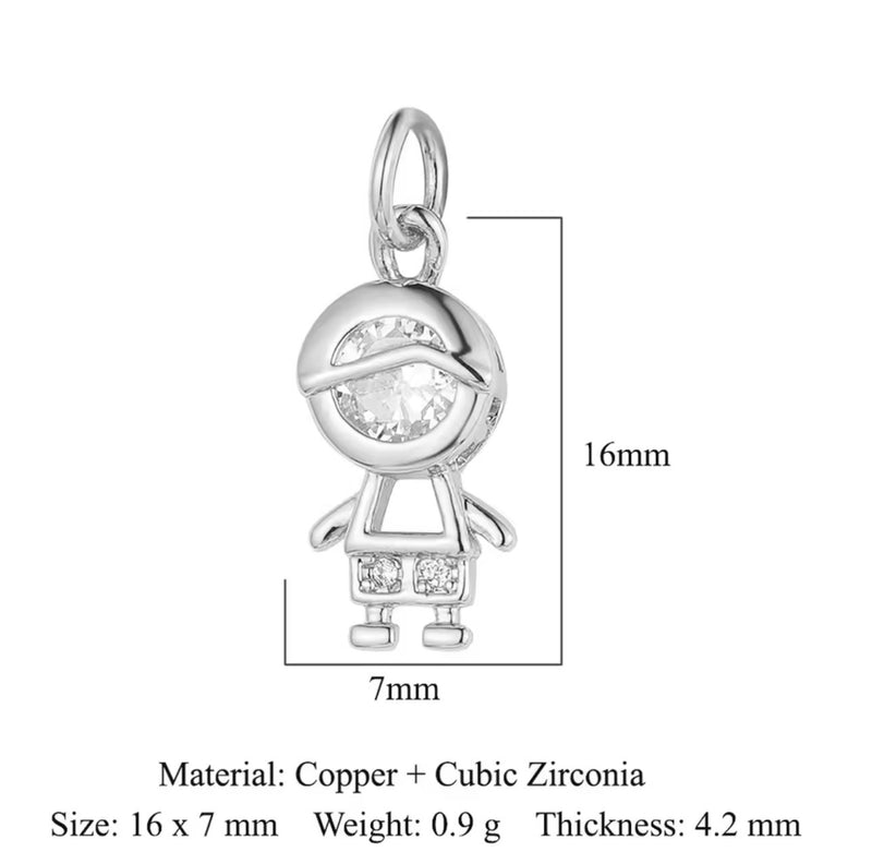 Boy and girl cubic zirconia charms available in gold and silver