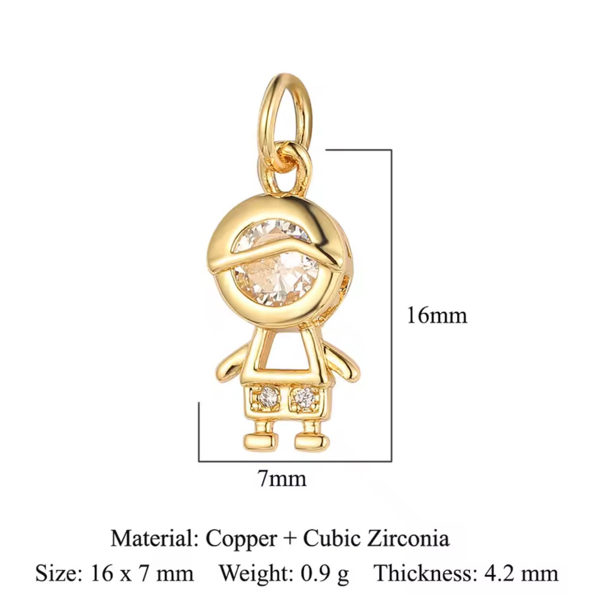 Boy and girl cubic zirconia charms available in gold and silver