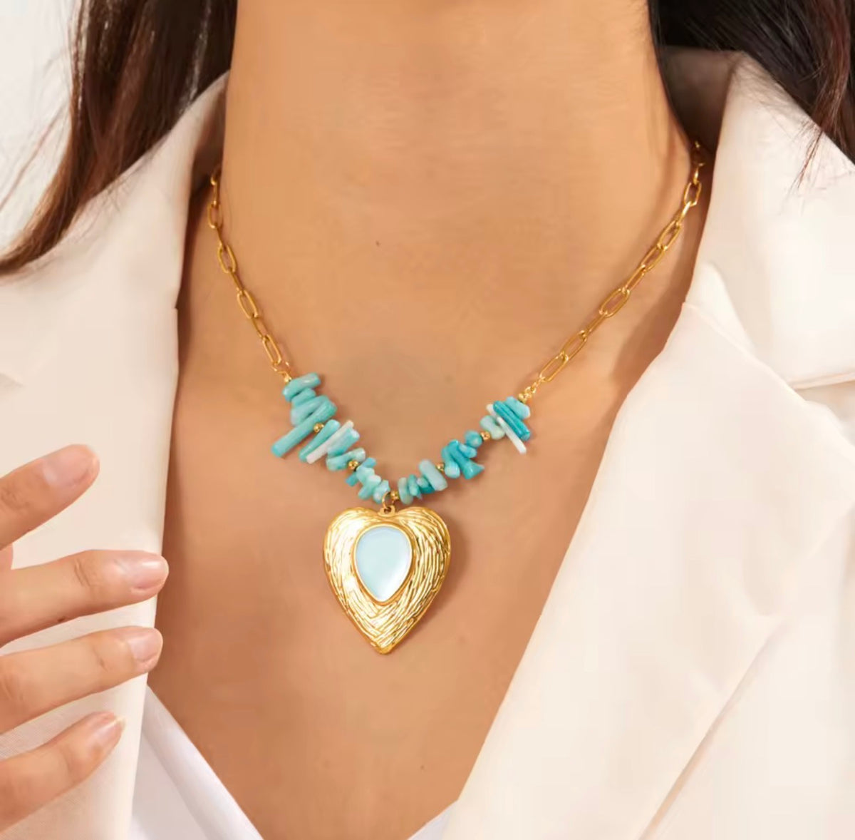 Turquoise Heart Necklace – Stainless Steel