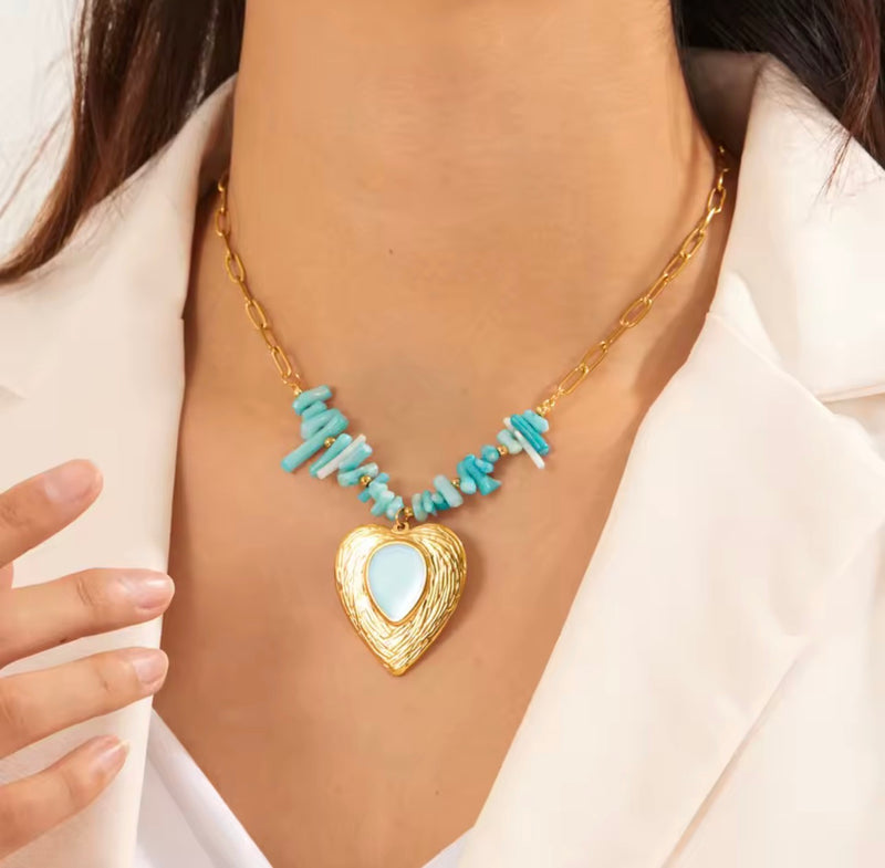Turquoise Heart Necklace – Stainless Steel