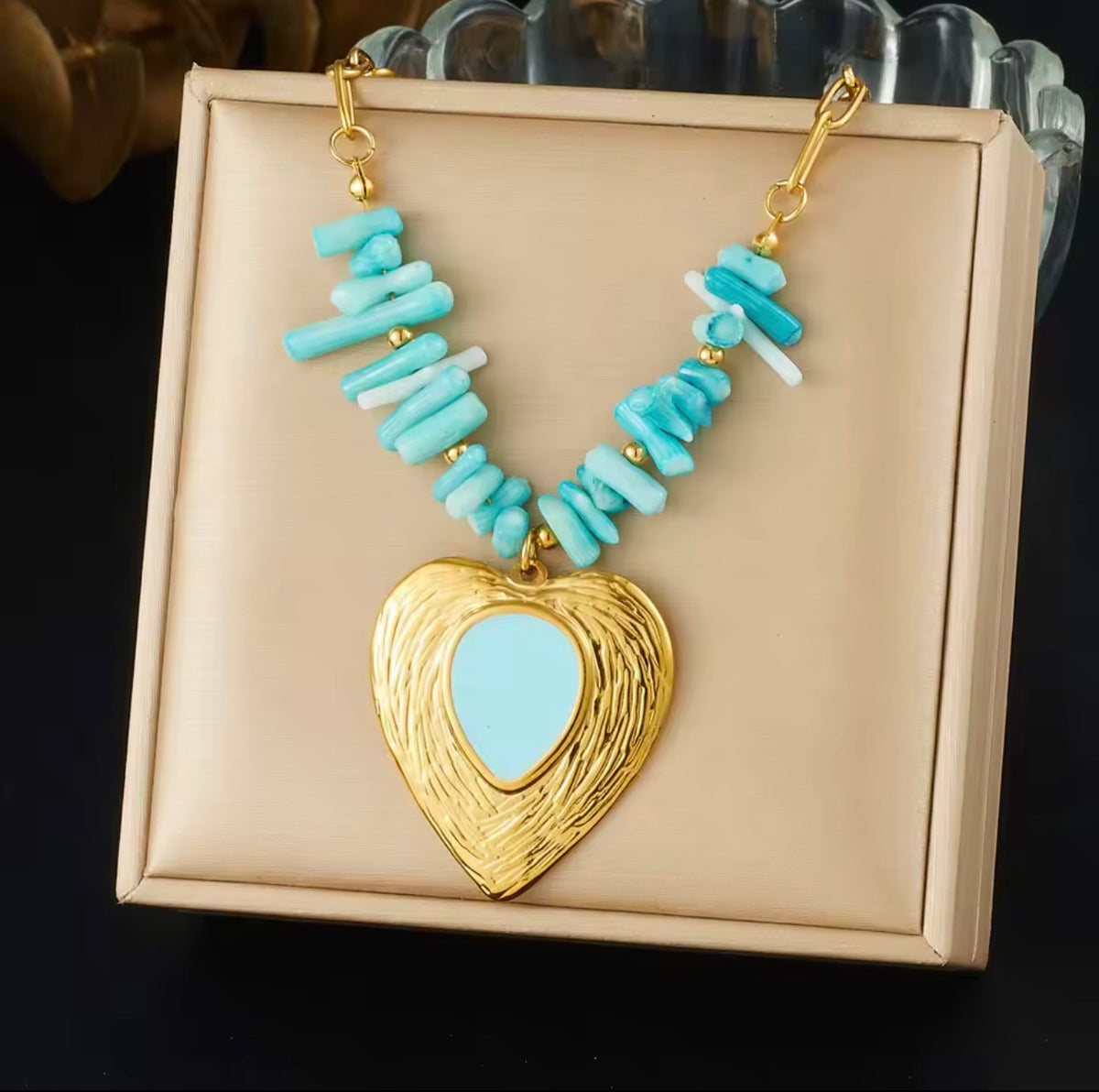 Turquoise Heart Necklace – Stainless Steel