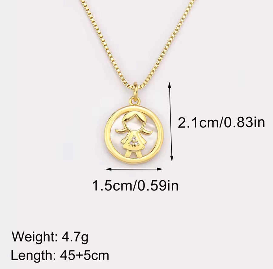 Mother-of-Pearl Boy & Girl Family Necklace with Cubic Zirconia