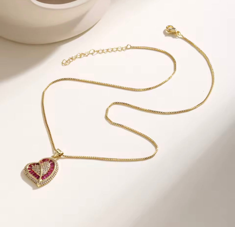 Colorful Double Heart Zirconia Necklace – Gold Tone