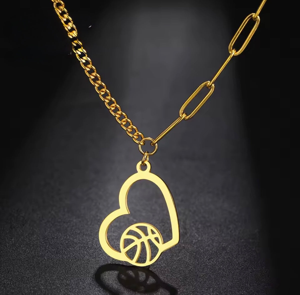 Basketball Heart Necklace – Stainless Steel