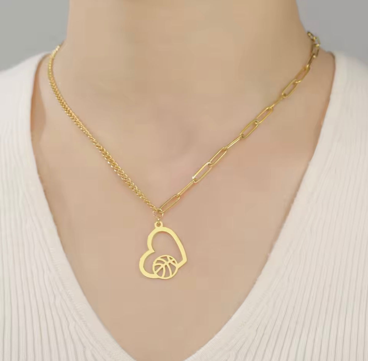 Basketball Heart Necklace – Stainless Steel