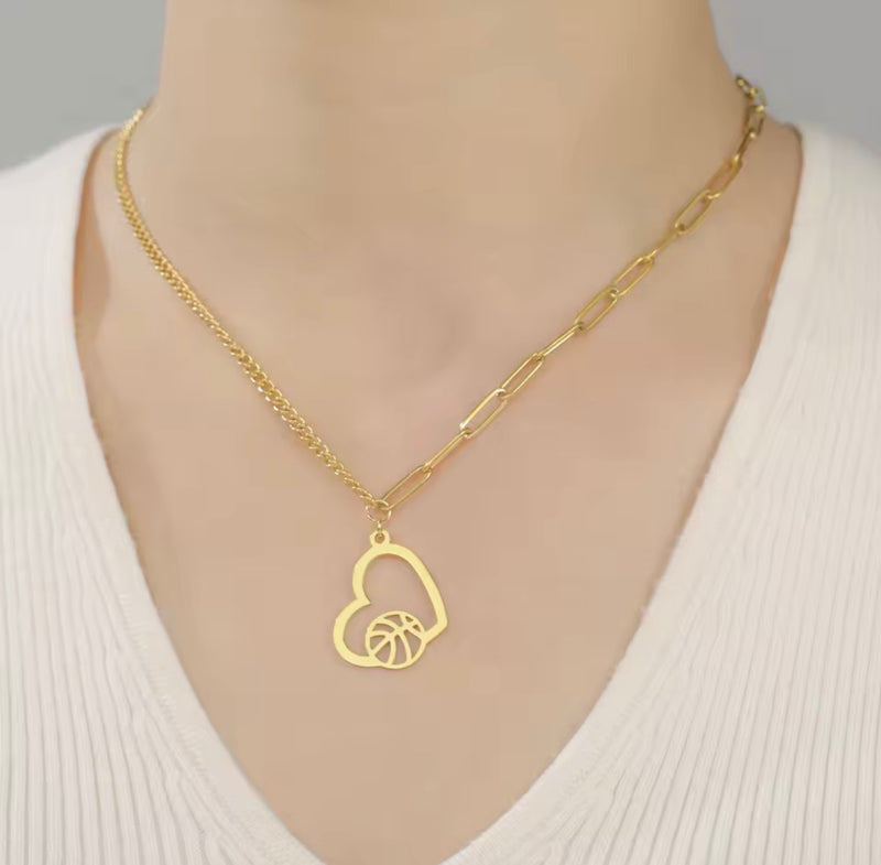 Basketball Heart Necklace – Stainless Steel