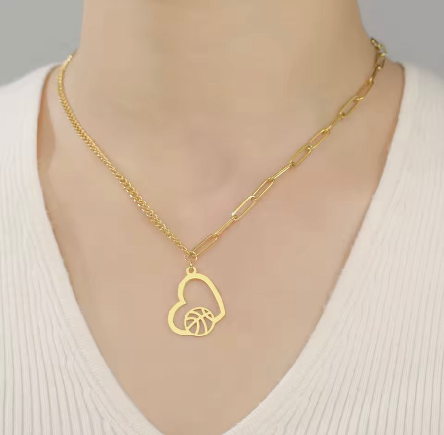 Basketball Heart Necklace – Stainless Steel