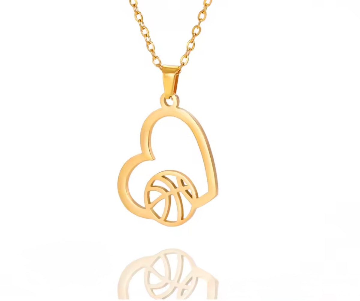 Basketball Heart Pendant Necklace – Stainless Steel