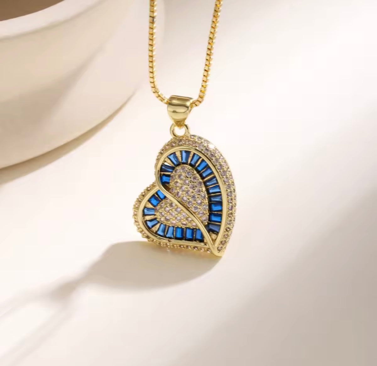 Colorful Double Heart Zirconia Necklace – Gold Tone