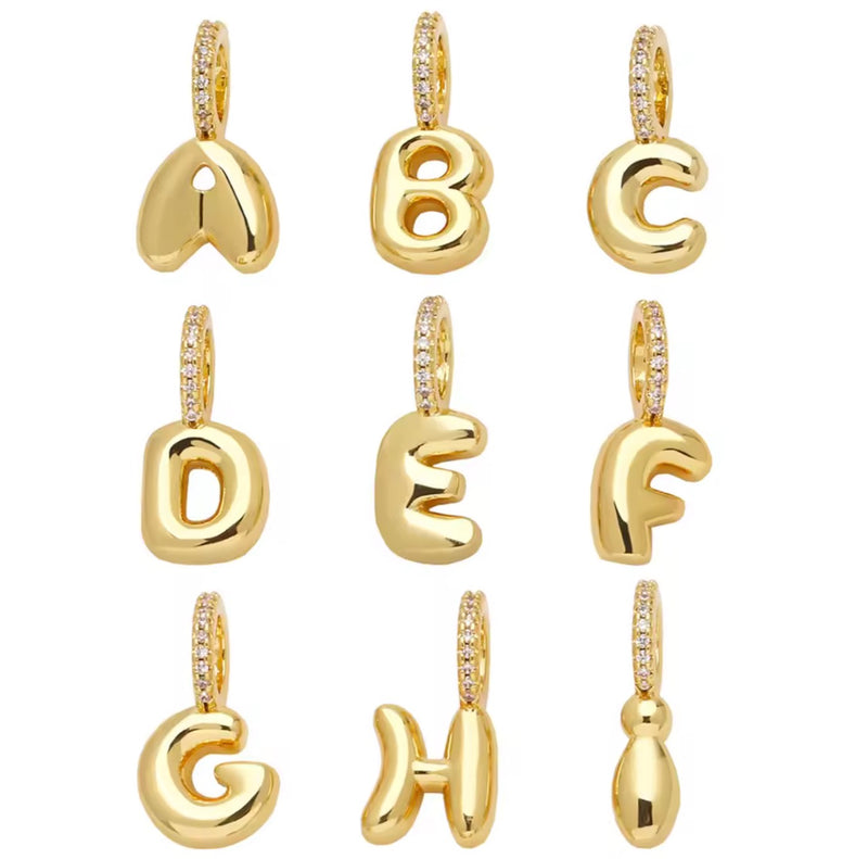 Gold Bubble Letter Initial Charm with CZ Accents | Personalized Jewelry