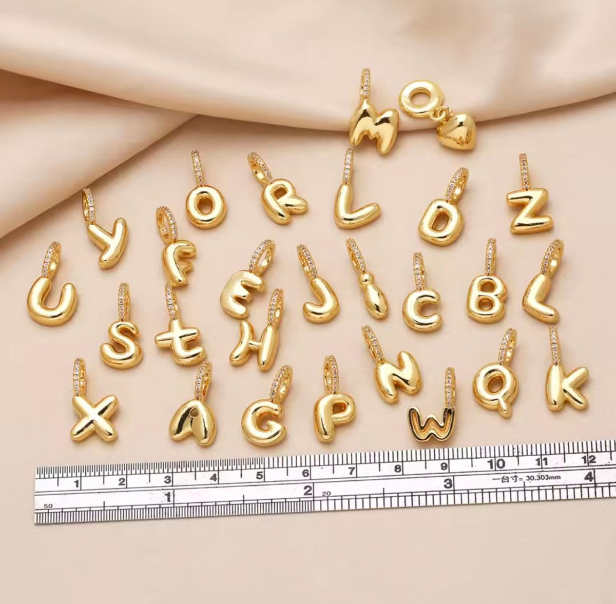 Gold Bubble Letter Initial Charm with CZ Accents | Personalized Jewelry