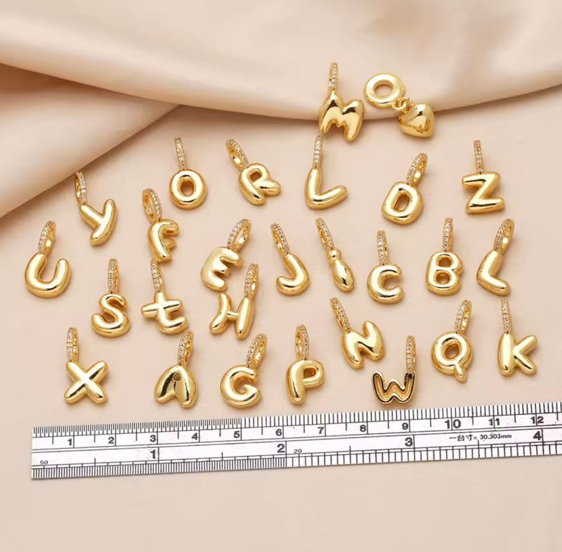 Gold Bubble Letter Initial Charm with CZ Accents | Personalized Jewelry