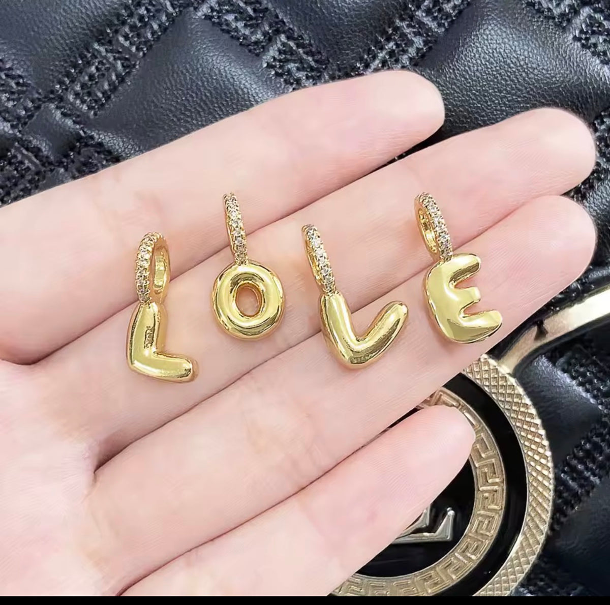 Gold Bubble Letter Initial Charm with CZ Accents | Personalized Jewelry