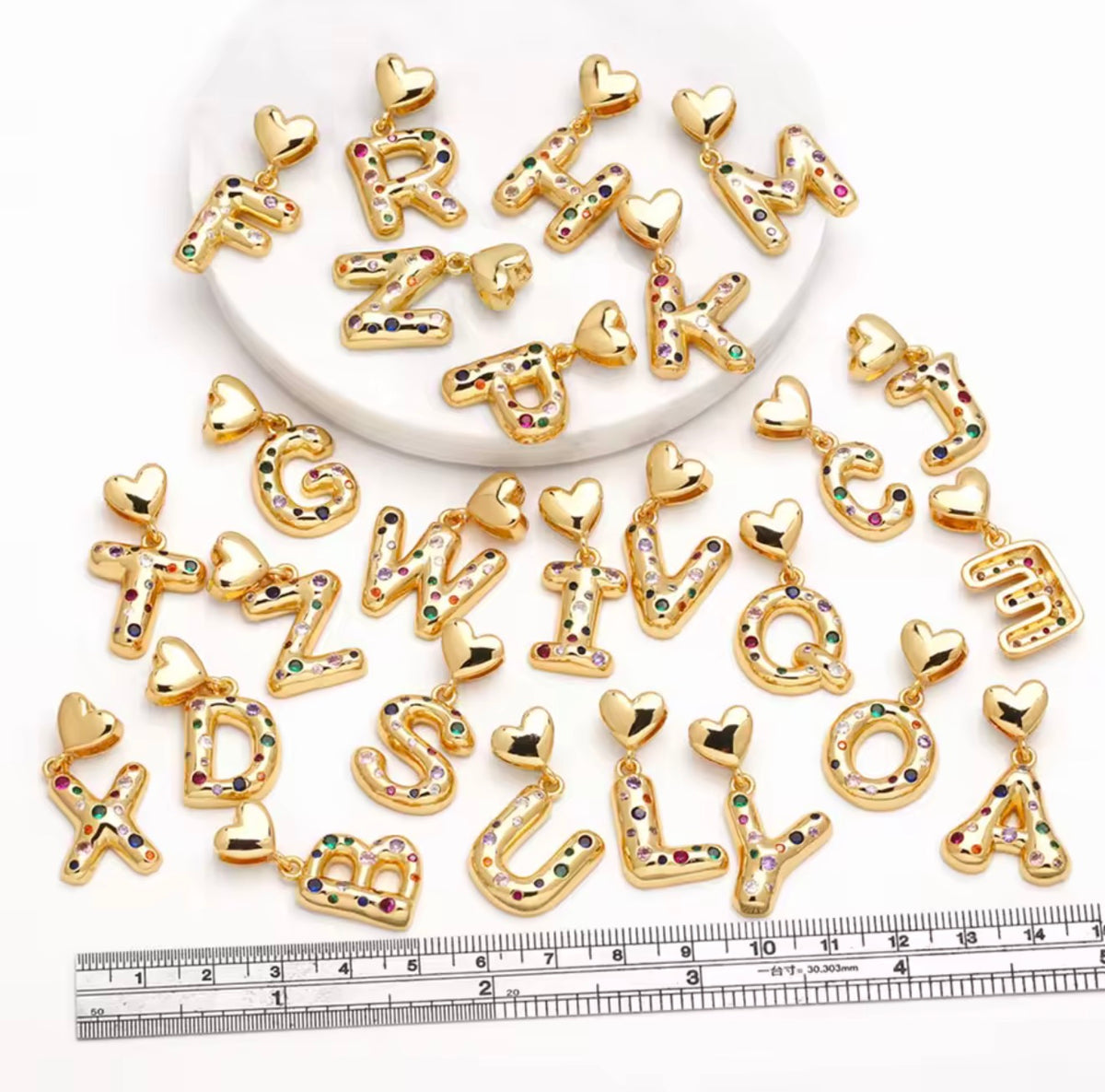 Bubble Initial Charm – Colorful CZ | 18K Gold Plated