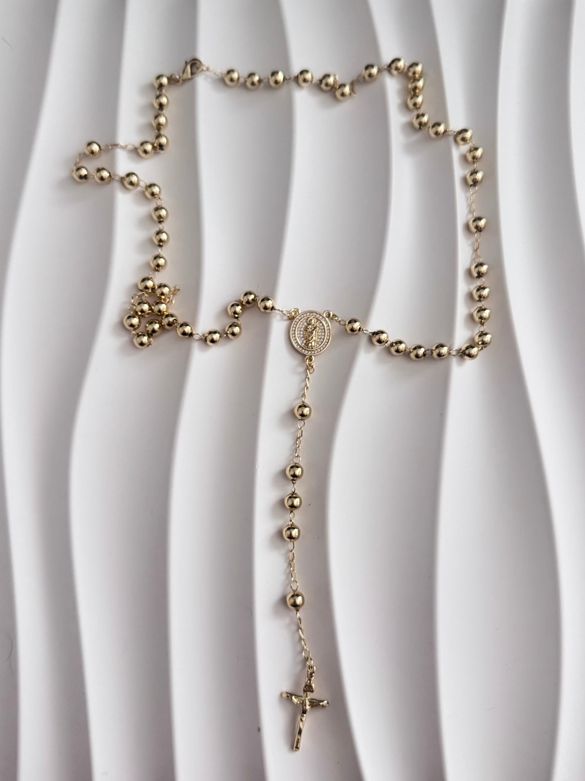 St. Jude Rosary Necklace – 18K Gold Plated Stainless Steel
