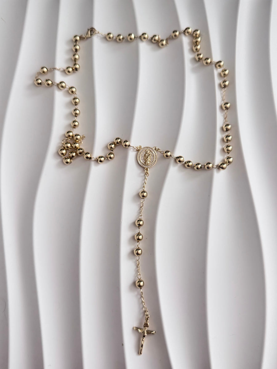 St. Jude Rosary Necklace – 18K Gold Plated Stainless Steel