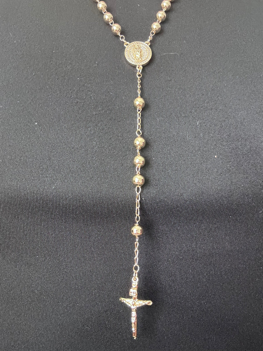 St. Jude Rosary Necklace – 18K Gold Plated Stainless Steel