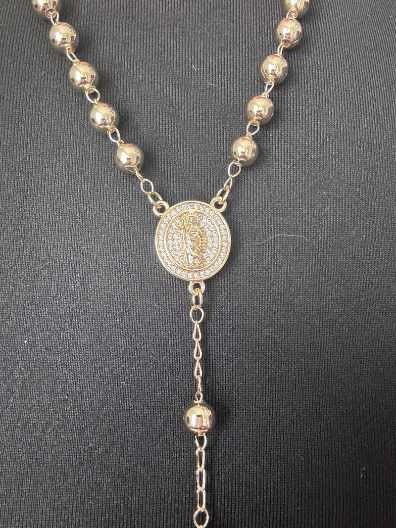 St. Jude Rosary Necklace – 18K Gold Plated Stainless Steel