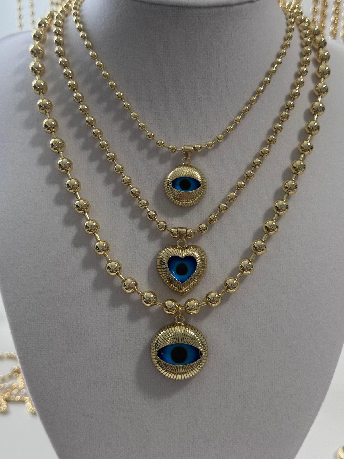 Gold Beaded Evil Eye Necklace – 3mm, 4mm & 6mm Options