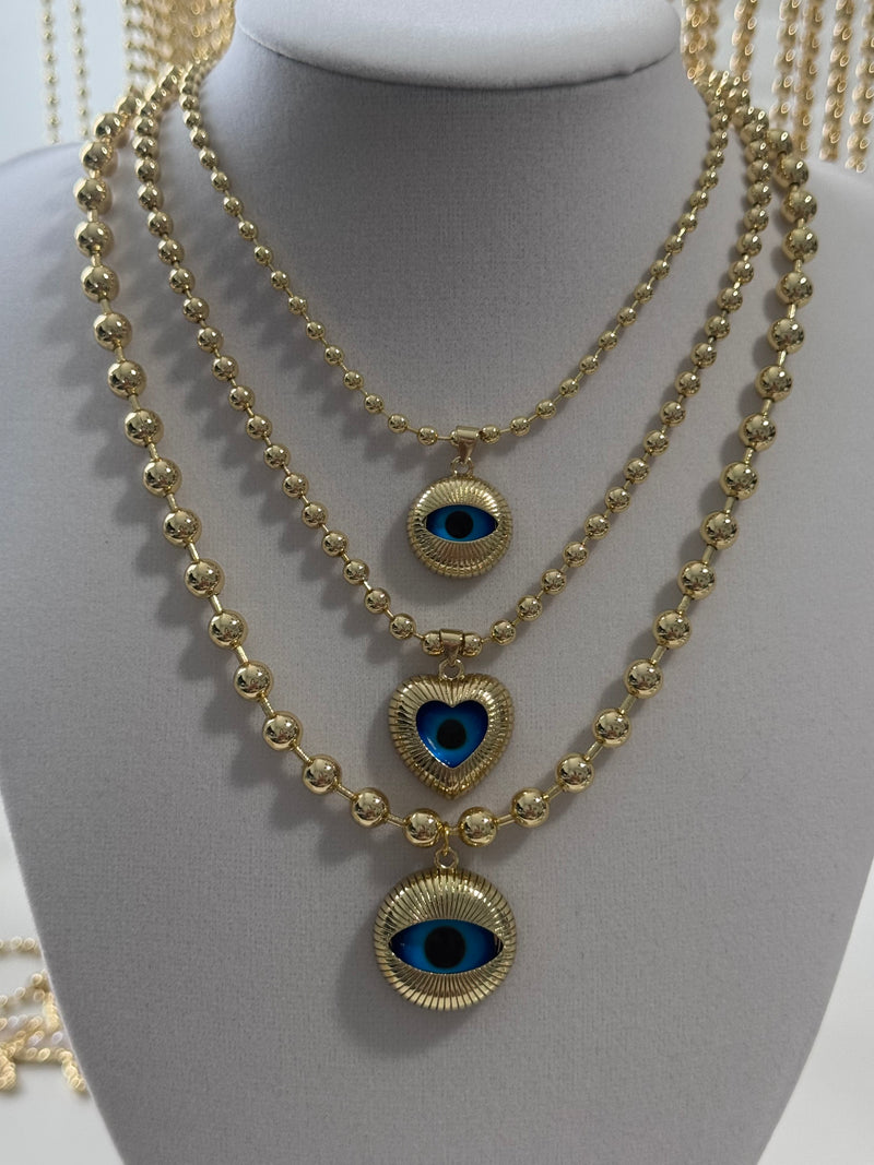 Gold Beaded Evil Eye Necklace – 3mm, 4mm & 6mm Options