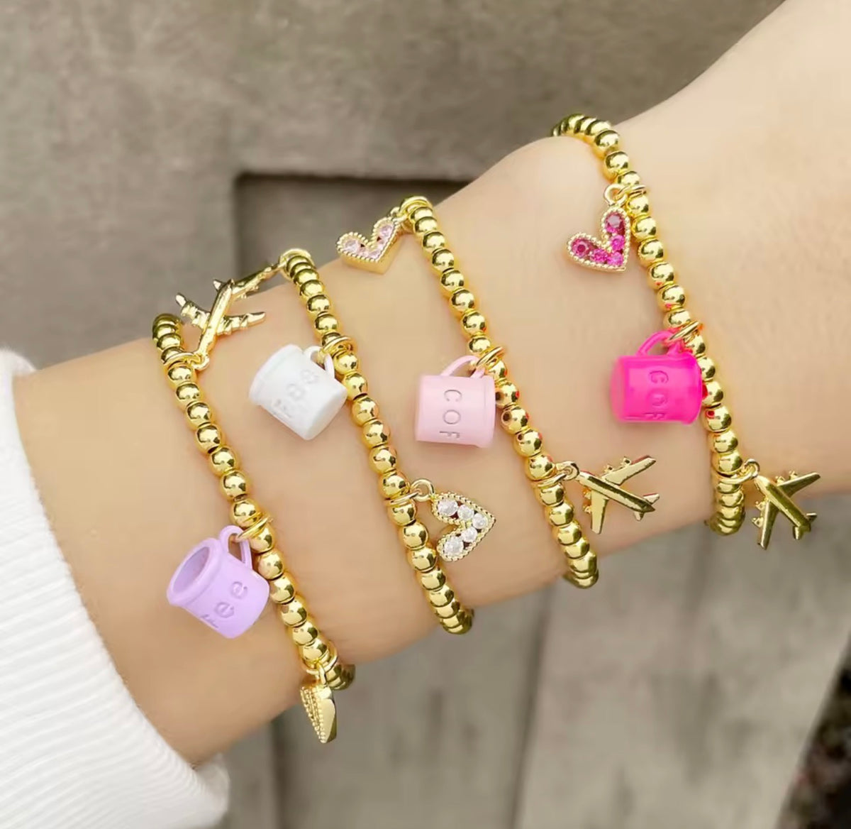 Travel & Coffee Lover Charm Bracelet ✈️☕💖