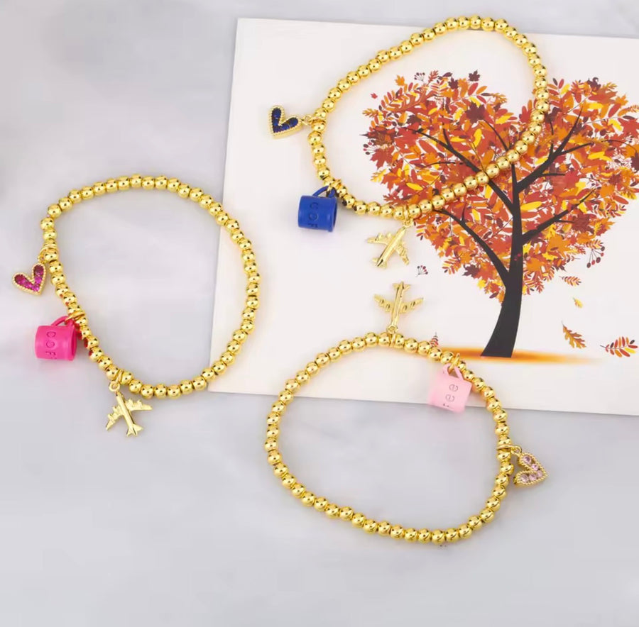 Travel & Coffee Lover Charm Bracelet ✈️☕💖
