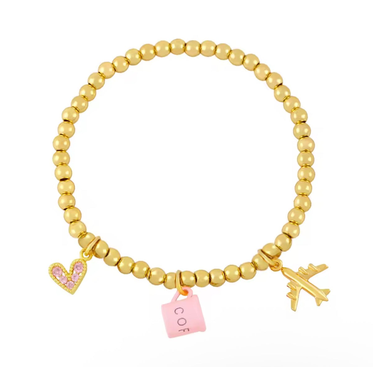 Travel & Coffee Lover Charm Bracelet ✈️☕💖