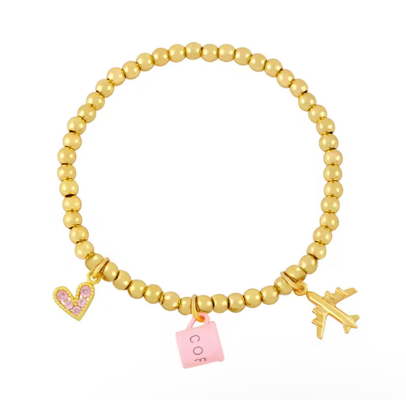 Travel & Coffee Lover Charm Bracelet ✈️☕💖