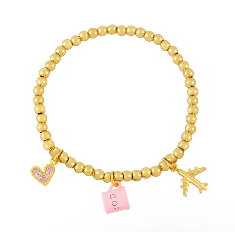 Travel & Coffee Lover Charm Bracelet ✈️☕💖