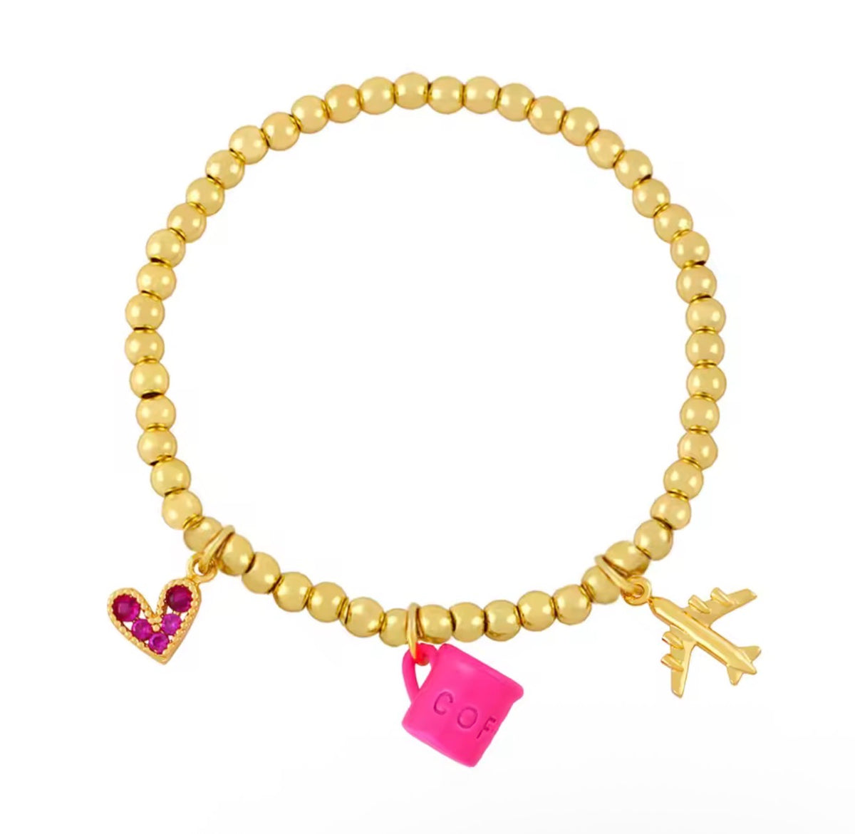 Travel & Coffee Lover Charm Bracelet ✈️☕💖