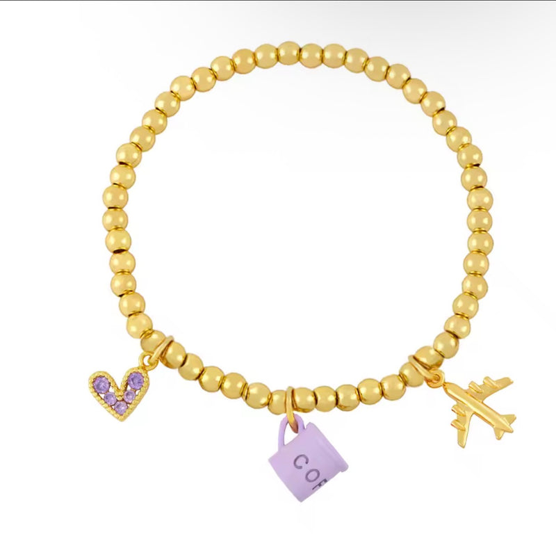 Travel & Coffee Lover Charm Bracelet ✈️☕💖