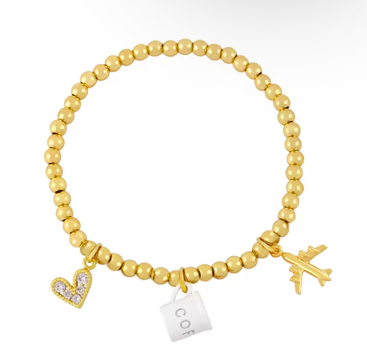 Travel & Coffee Lover Charm Bracelet ✈️☕💖