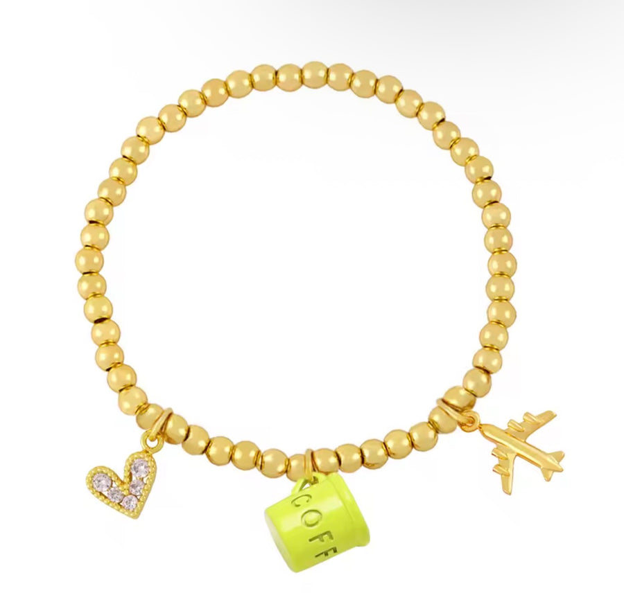 Travel & Coffee Lover Charm Bracelet ✈️☕💖