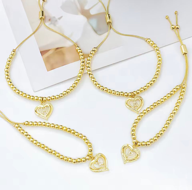 Initial & Heart Beaded Bracelet