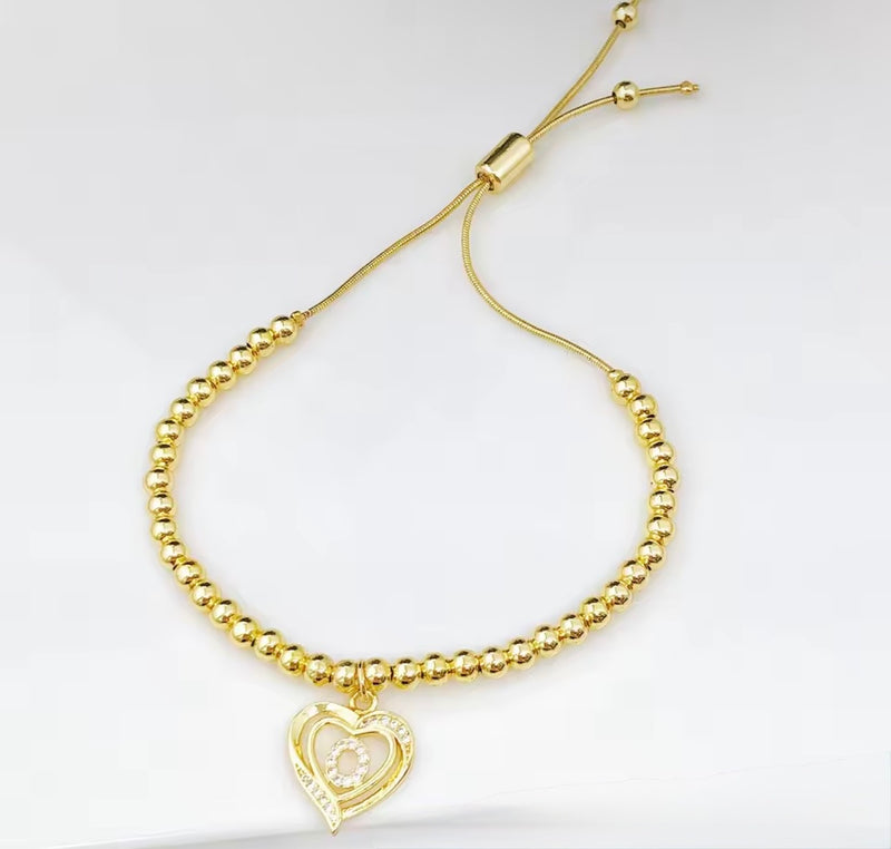 Initial & Heart Beaded Bracelet