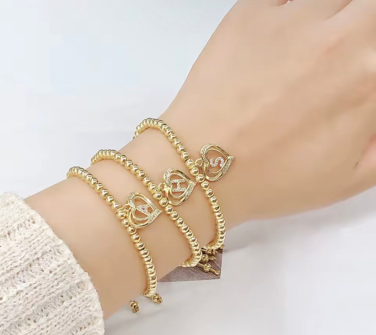 Initial & Heart Beaded Bracelet