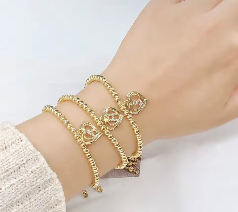 Initial & Heart Beaded Bracelet