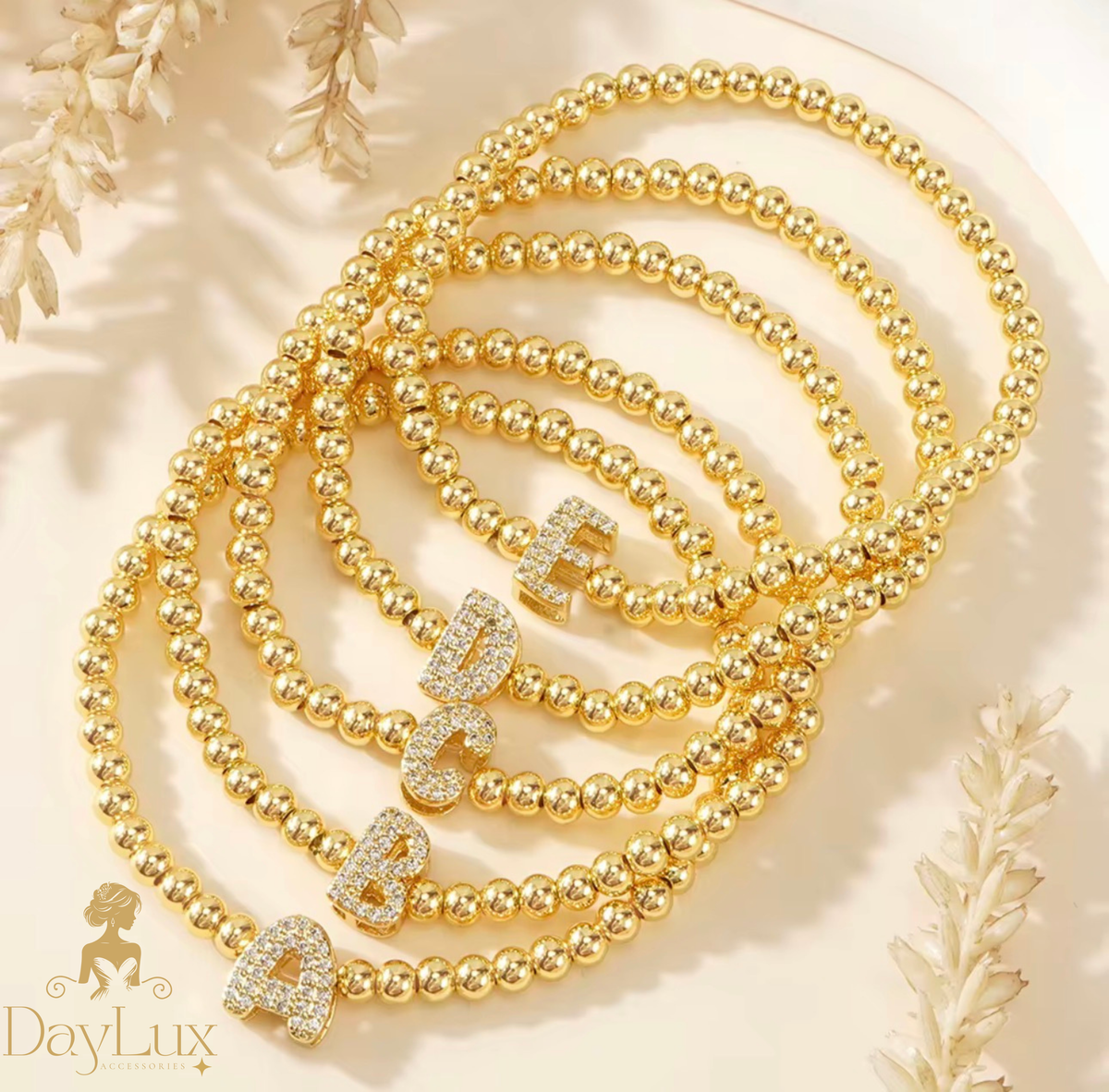 18K Gold Plated Initial Beaded Bracelet