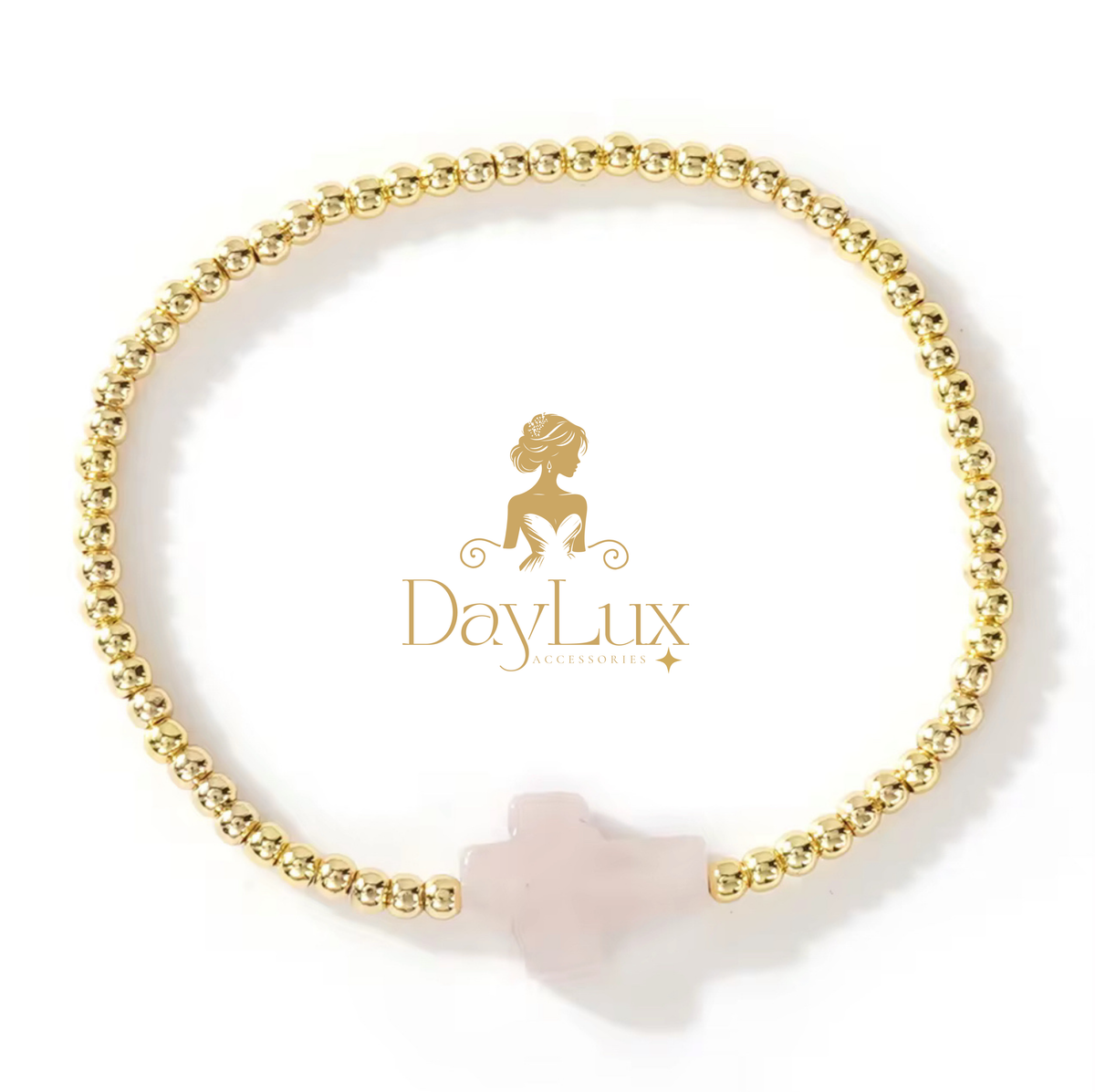 18K Gold-Plated Beaded Bracelet with Natural Stone Cross – 5 Colors Available