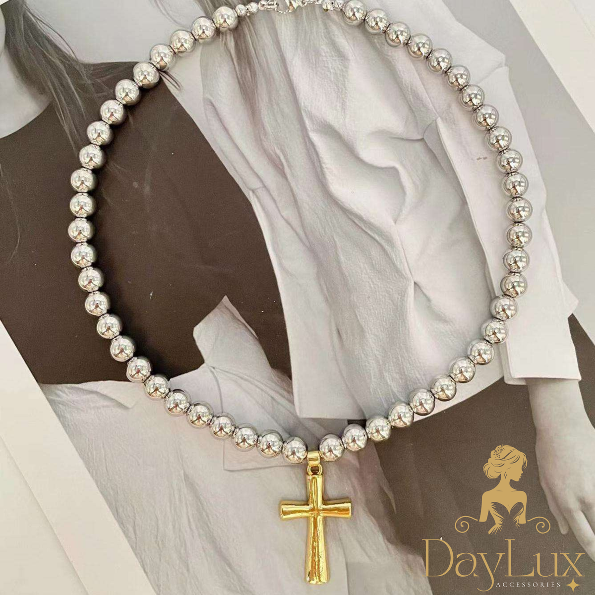Solid Two-Tone Cross Necklace