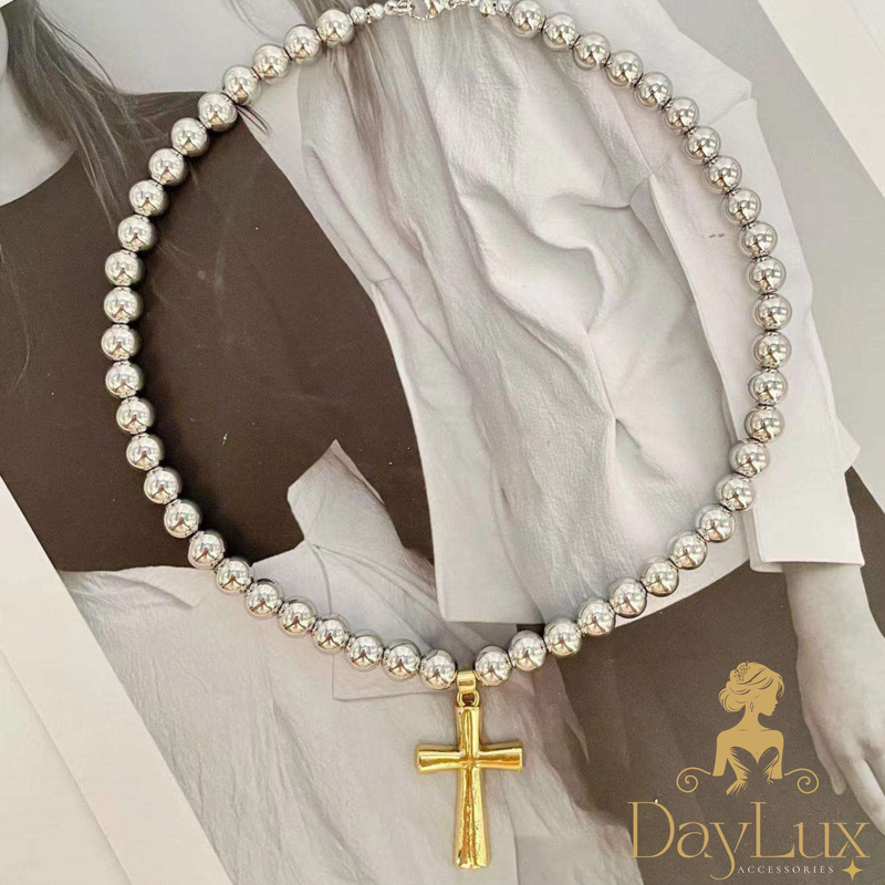 Solid Two-Tone Cross Necklace