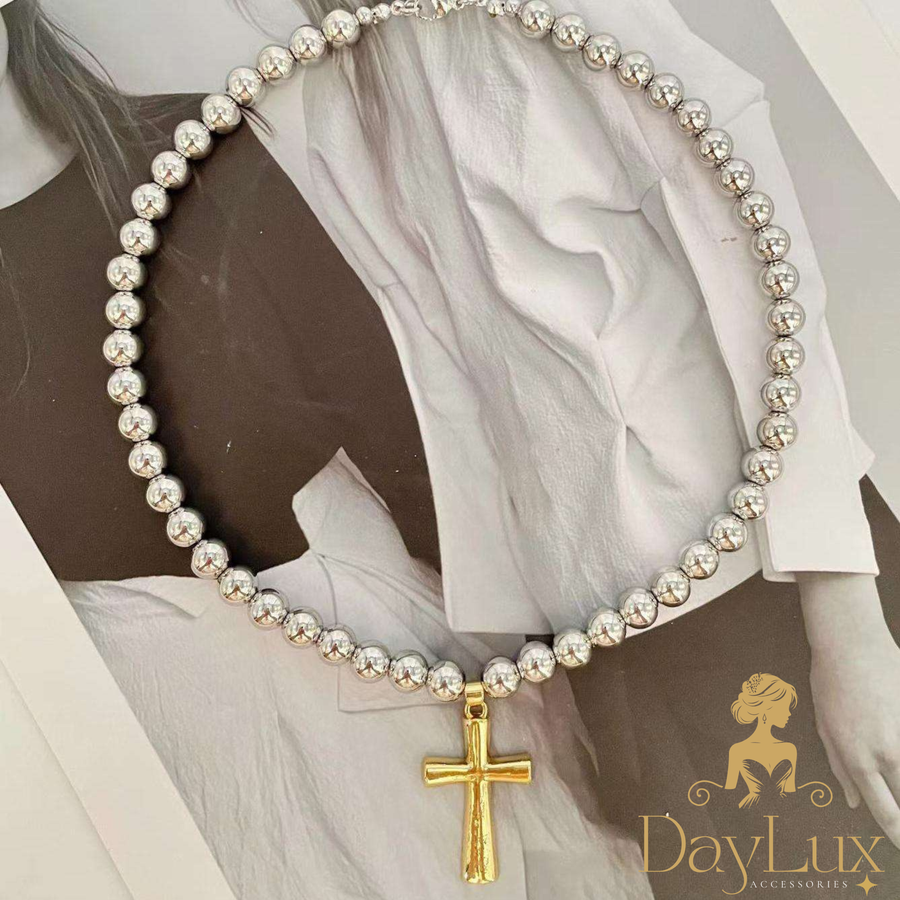 Solid Two-Tone Cross Necklace